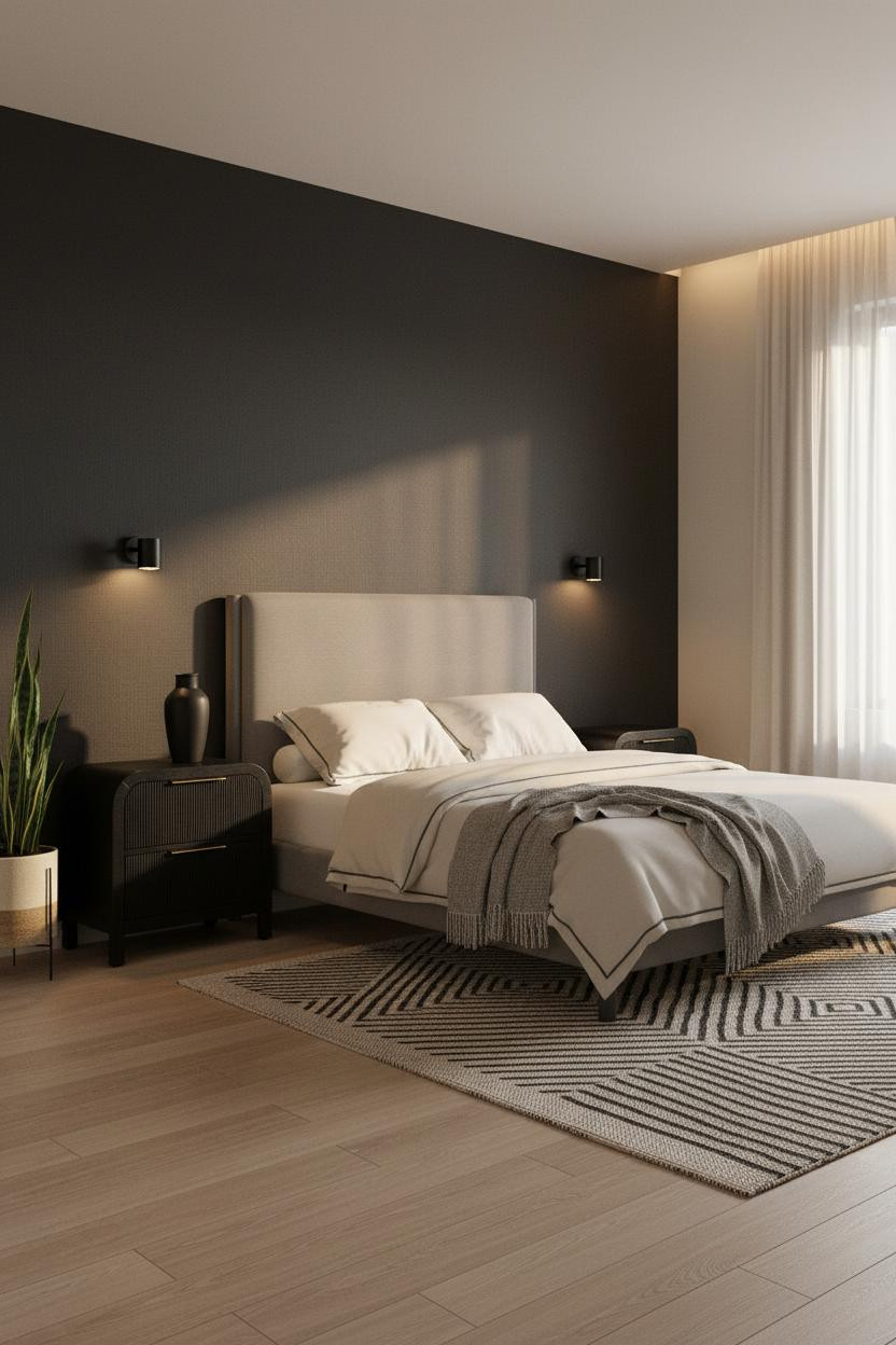 Neutral Black Bedroom Modern Greige