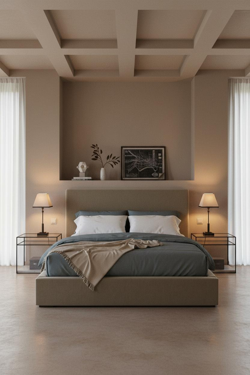 New Classic Bedroom Design Coffered Ceiling