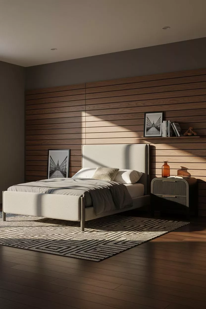 Older Teen Boy Bedroom Modern Urban Walnut Slat Wall