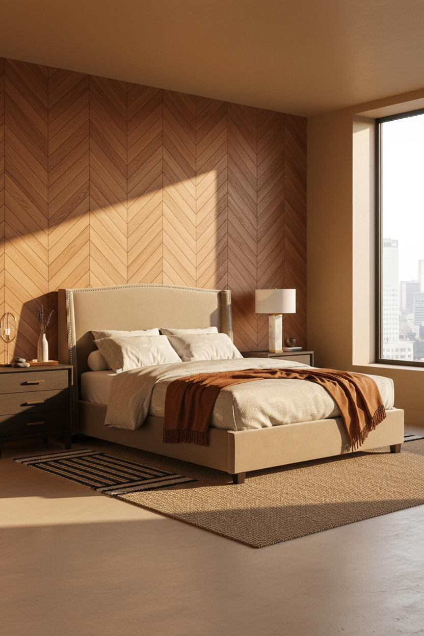 Parisian Bedroom Herringbone Accent Wall