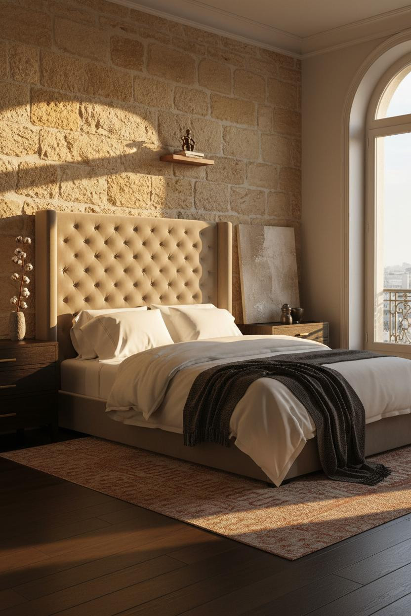 Parisian Bedroom Limestone Accent Wall
