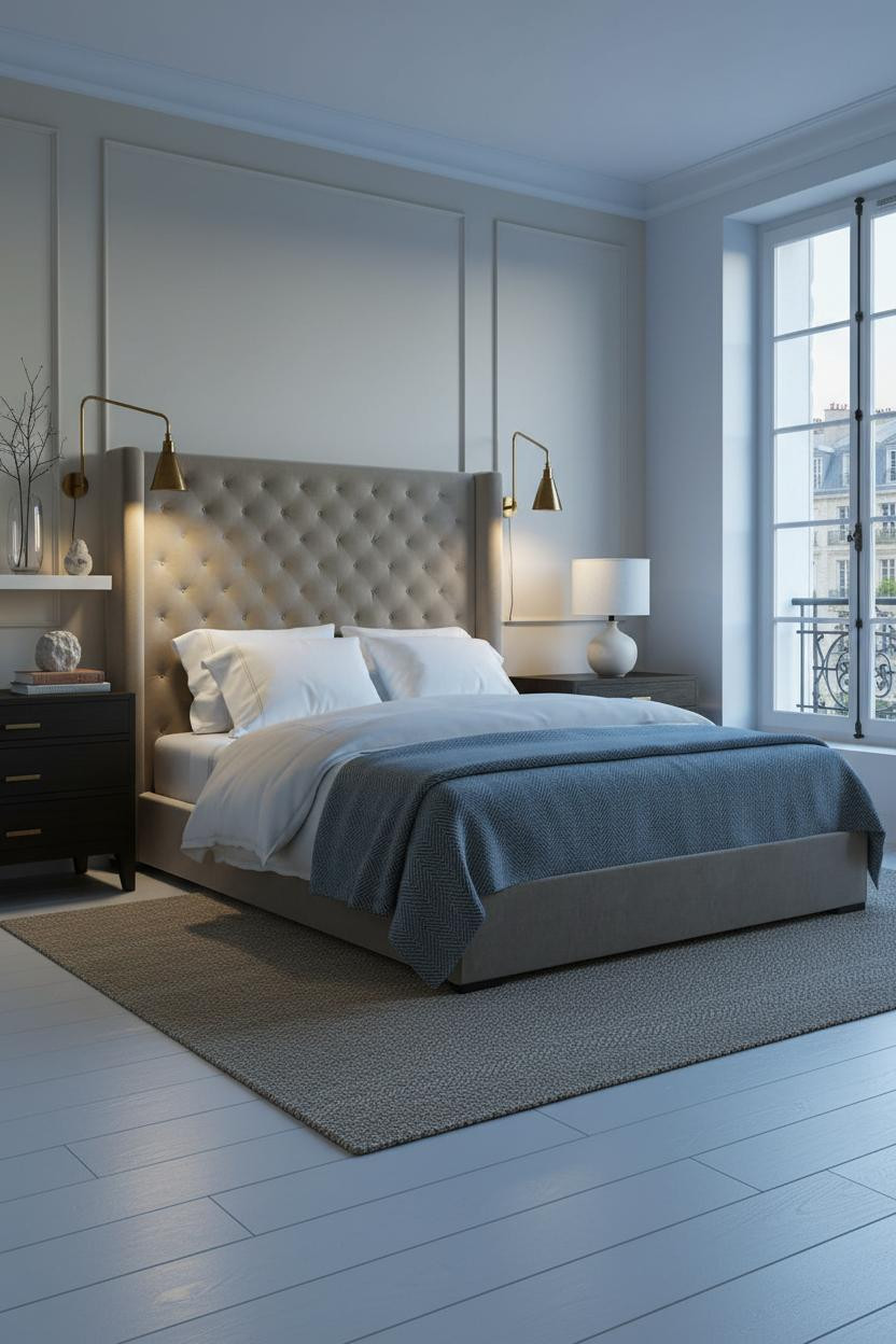 Parisian Bedroom Wainscoting Brass Sconces