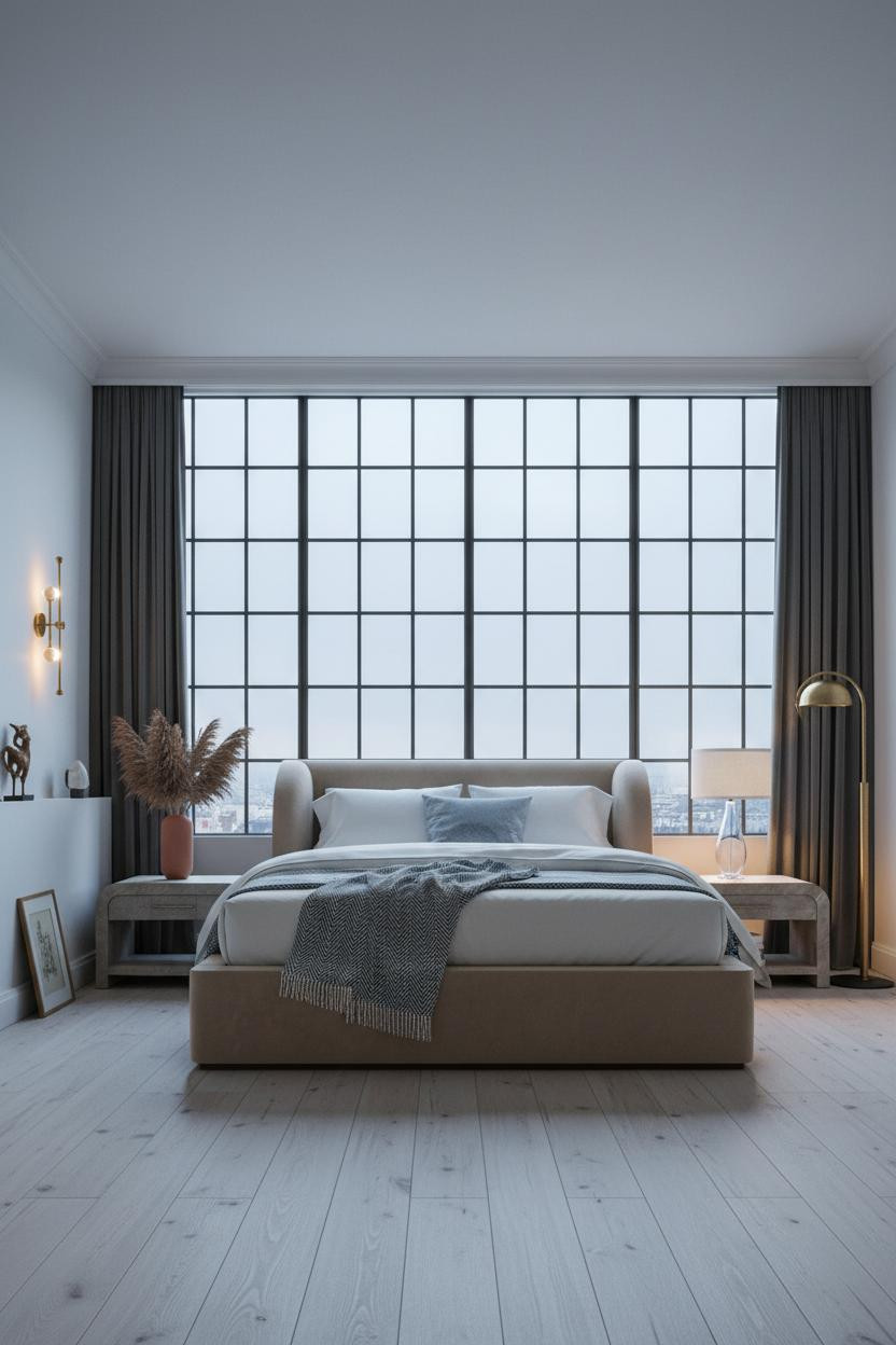 Parisian Chic Bedroom Crittall Windows Brass Sconces