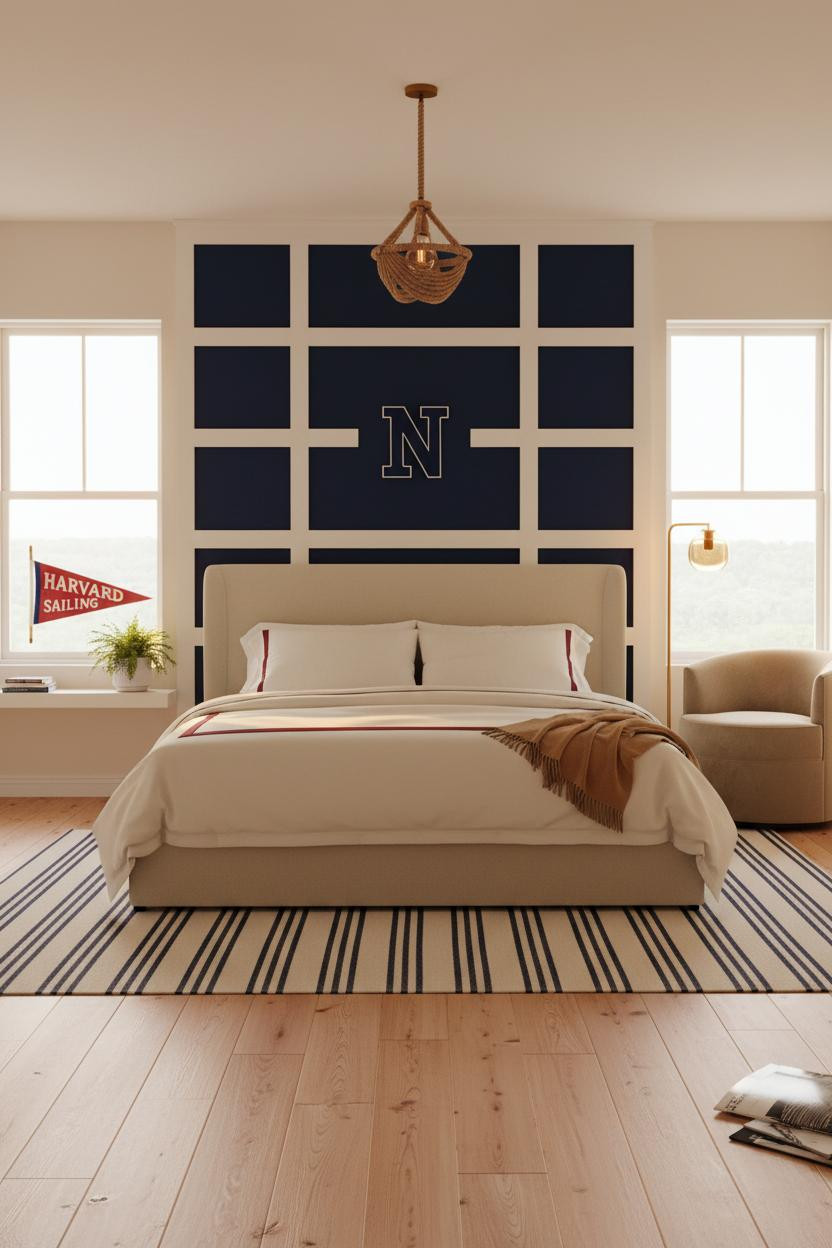Preppy Coastal Bedroom Navy Board and Batten