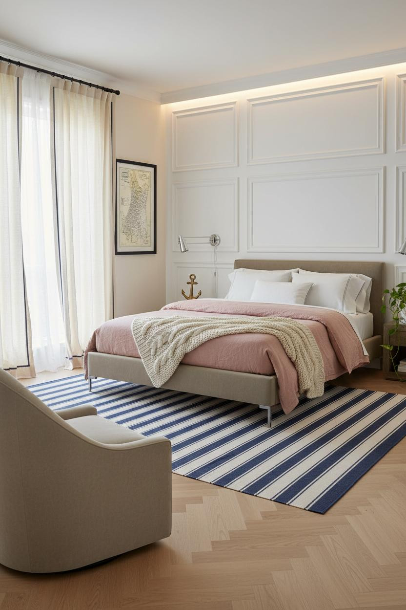Preppy Coastal Bedroom Paneled Wall
