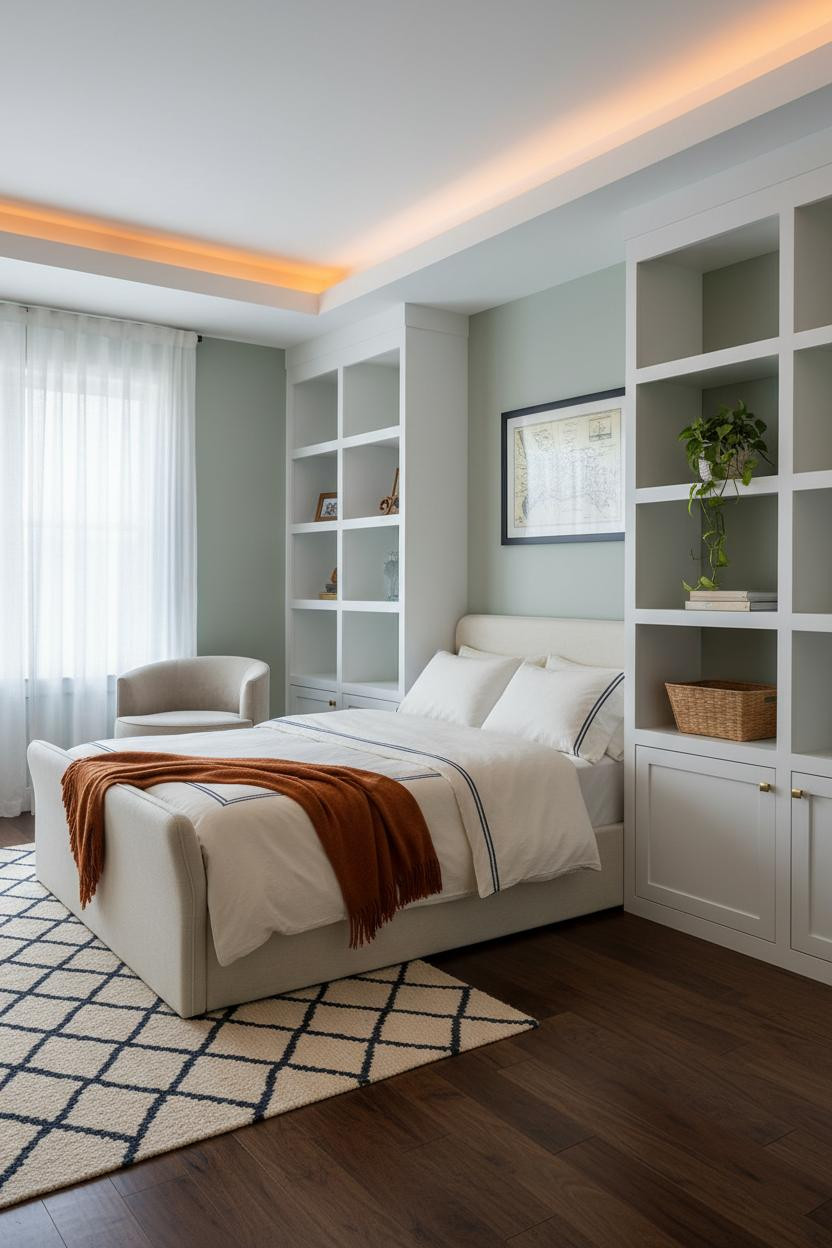Preppy Coastal Bedroom Sage Navy Shelving
