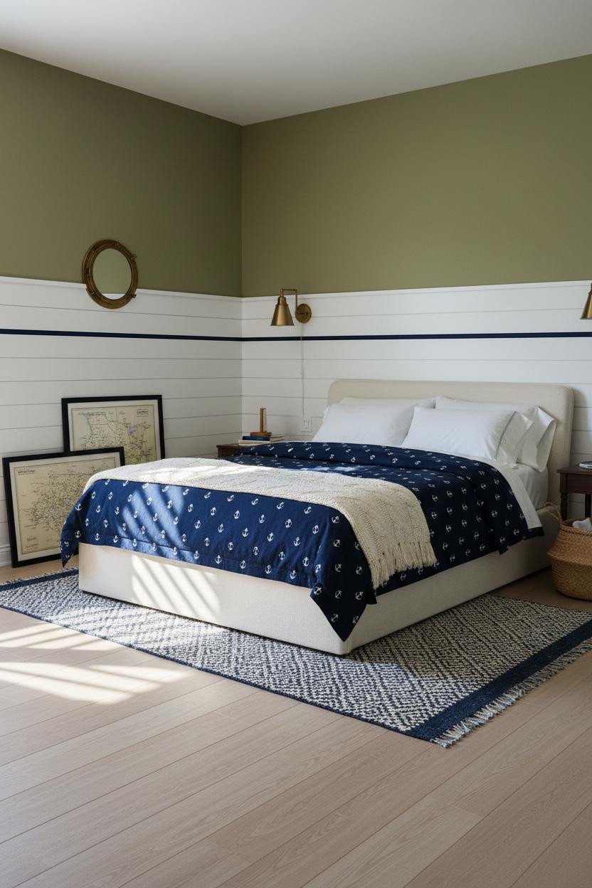 Preppy Coastal Bedroom Navy White Shiplap