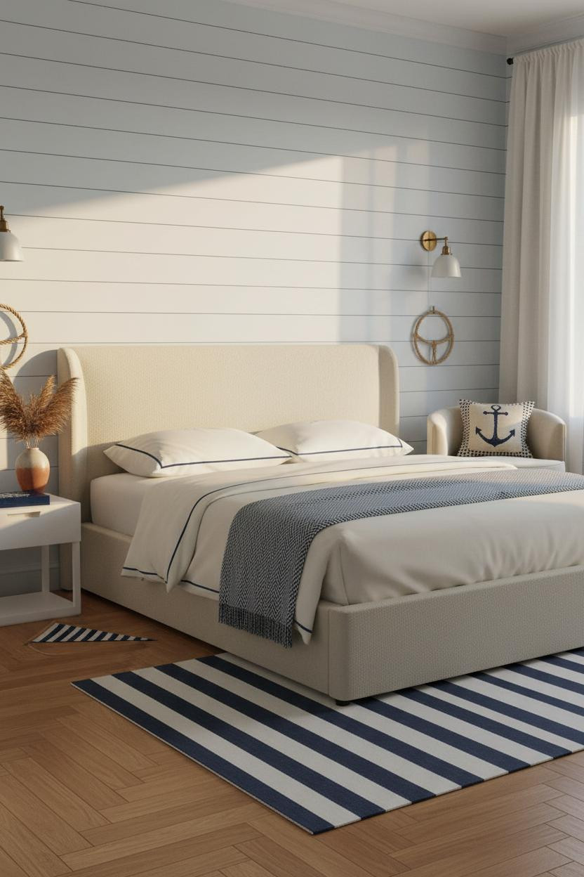 Preppy Coastal Bedroom Wainscoting Nautical