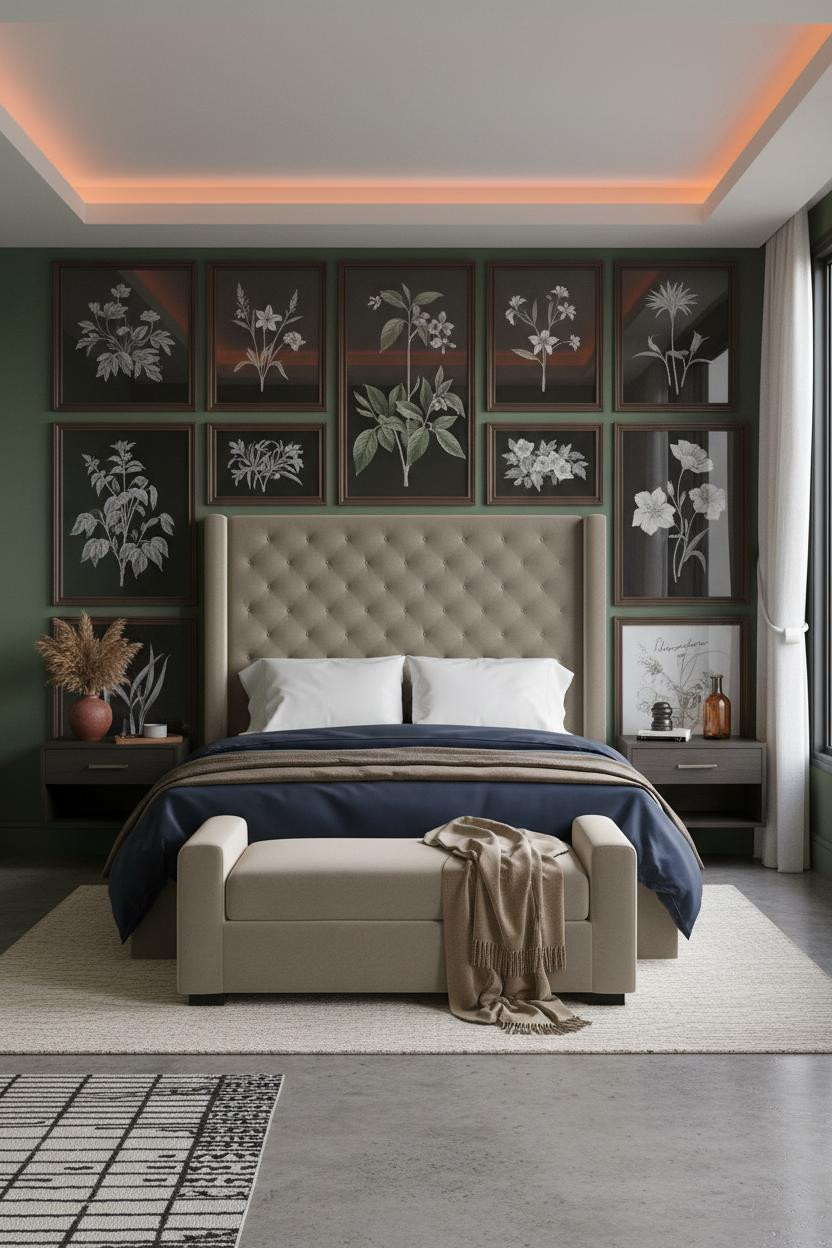 Primary Bedroom Botanical Gallery Wall Design