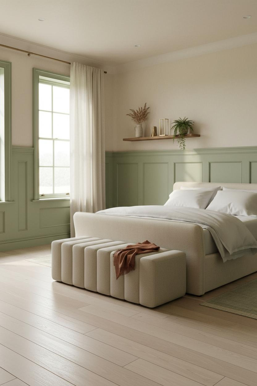 Quiet Luxury Bedroom Sage Wainscoting