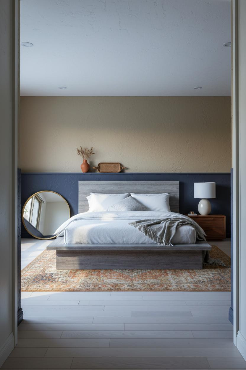 Retro Bedroom 70s Aesthetic Indigo Wainscoting
