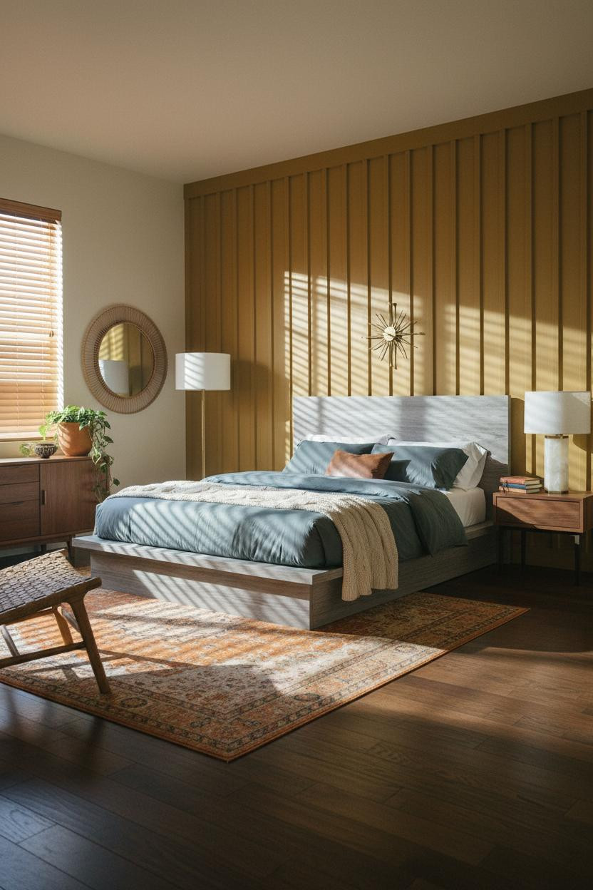 Retro Bedroom 70s Aesthetic Mustard Wall