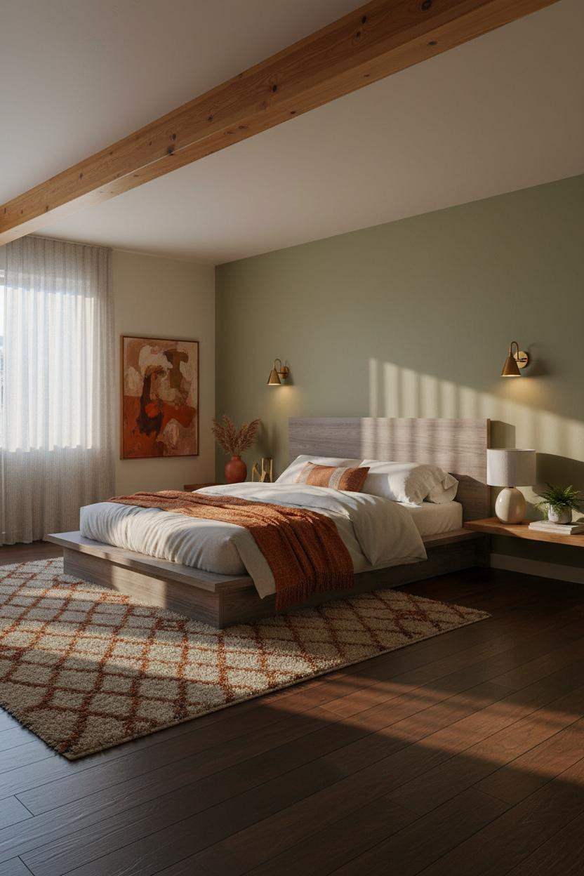 Retro Bedroom 70s Aesthetic Wood Beam
