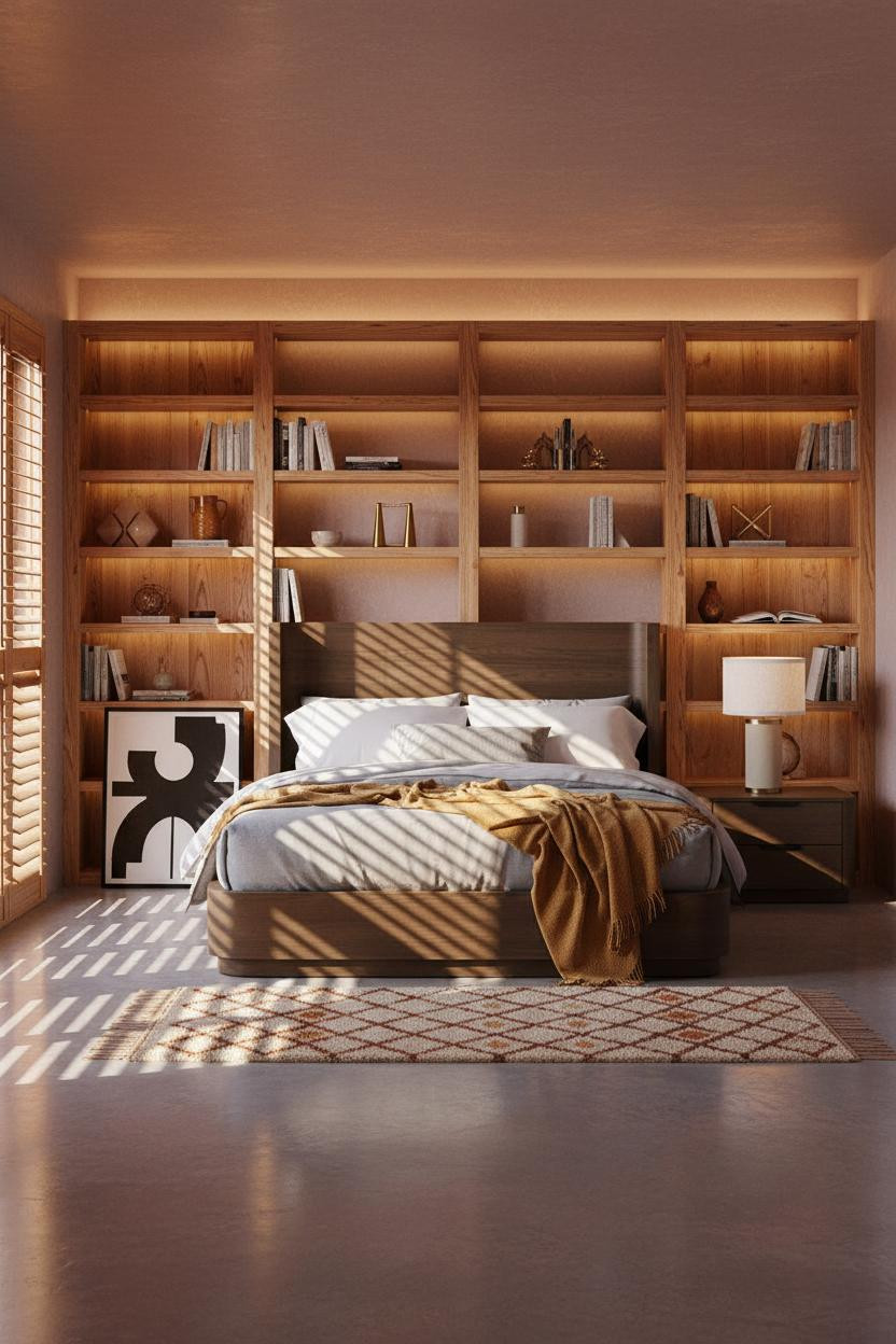 Retro Bedroom 70s Aesthetic Wood Shelving