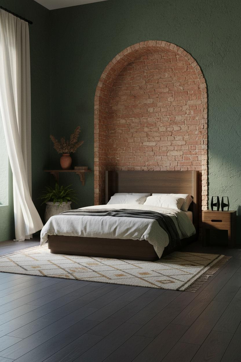 Rustic Bedroom Mediterranean Stone Alcove Arch