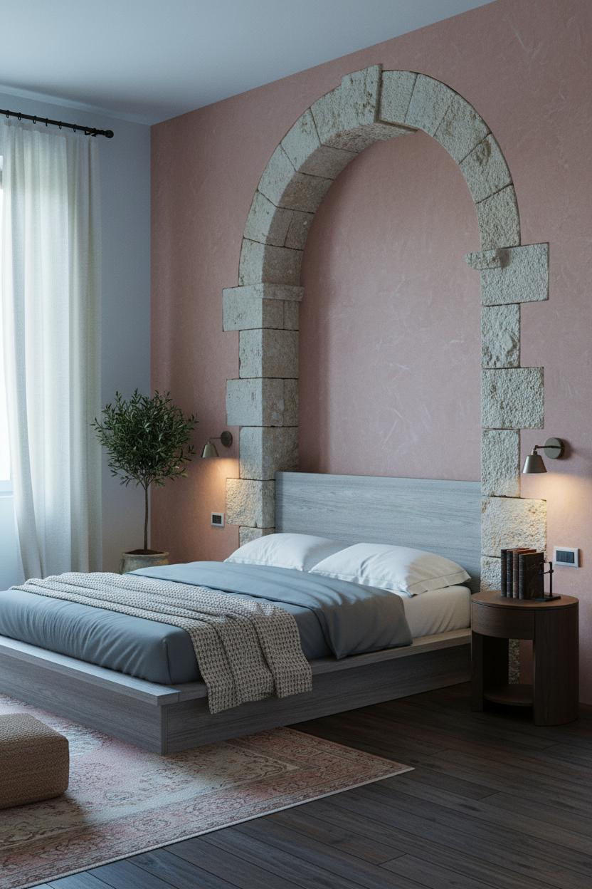 Rustic Bedroom Stone Niche Farmhouse