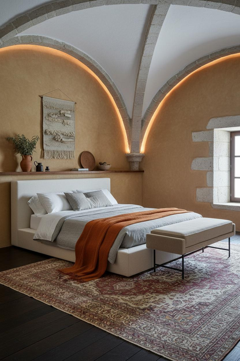 Rustic Cottage Bedroom Stone Vault Lighting