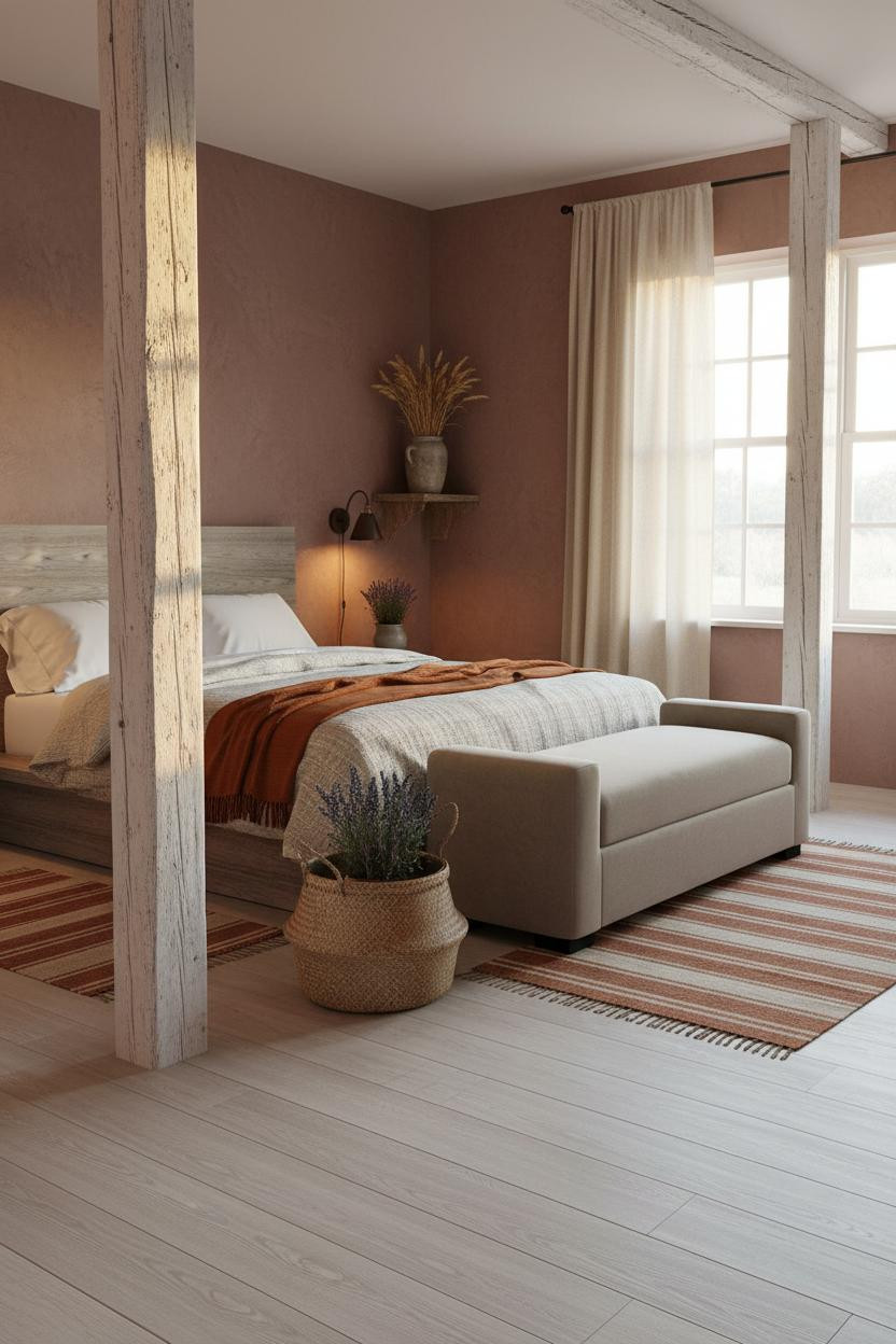 Rustic Farmhouse Bedroom Whitewashed Timber
