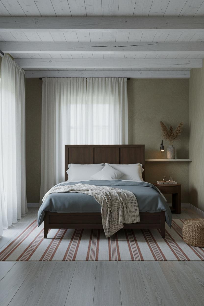 Rustic Style Bedroom Whitewashed Beams Farmhouse