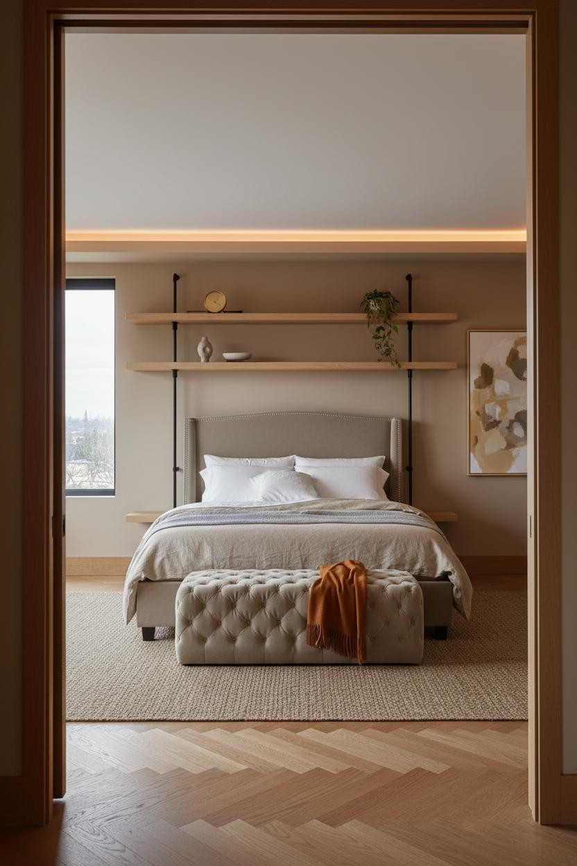 Simple Bedroom Couples Floating Shelves Farmhouse