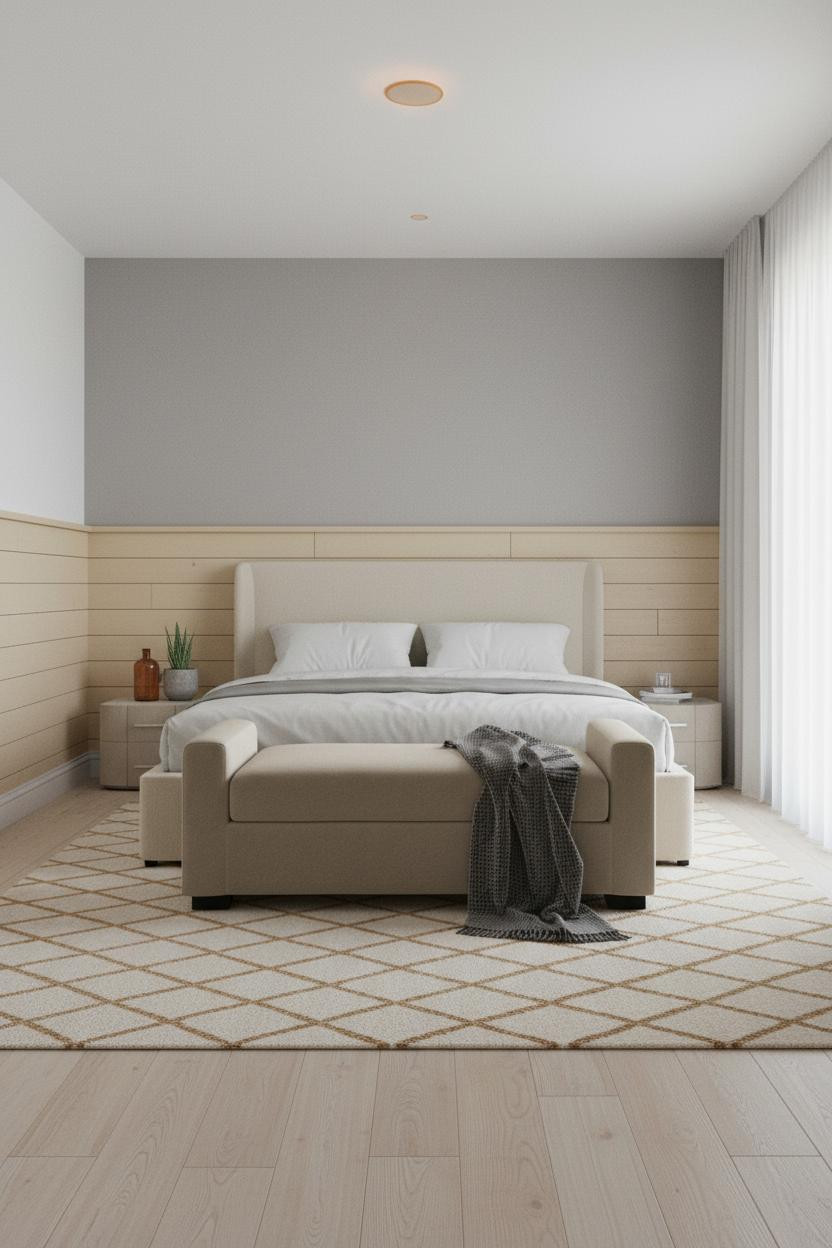 Simple Bedroom Couples Wainscoting Neutral
