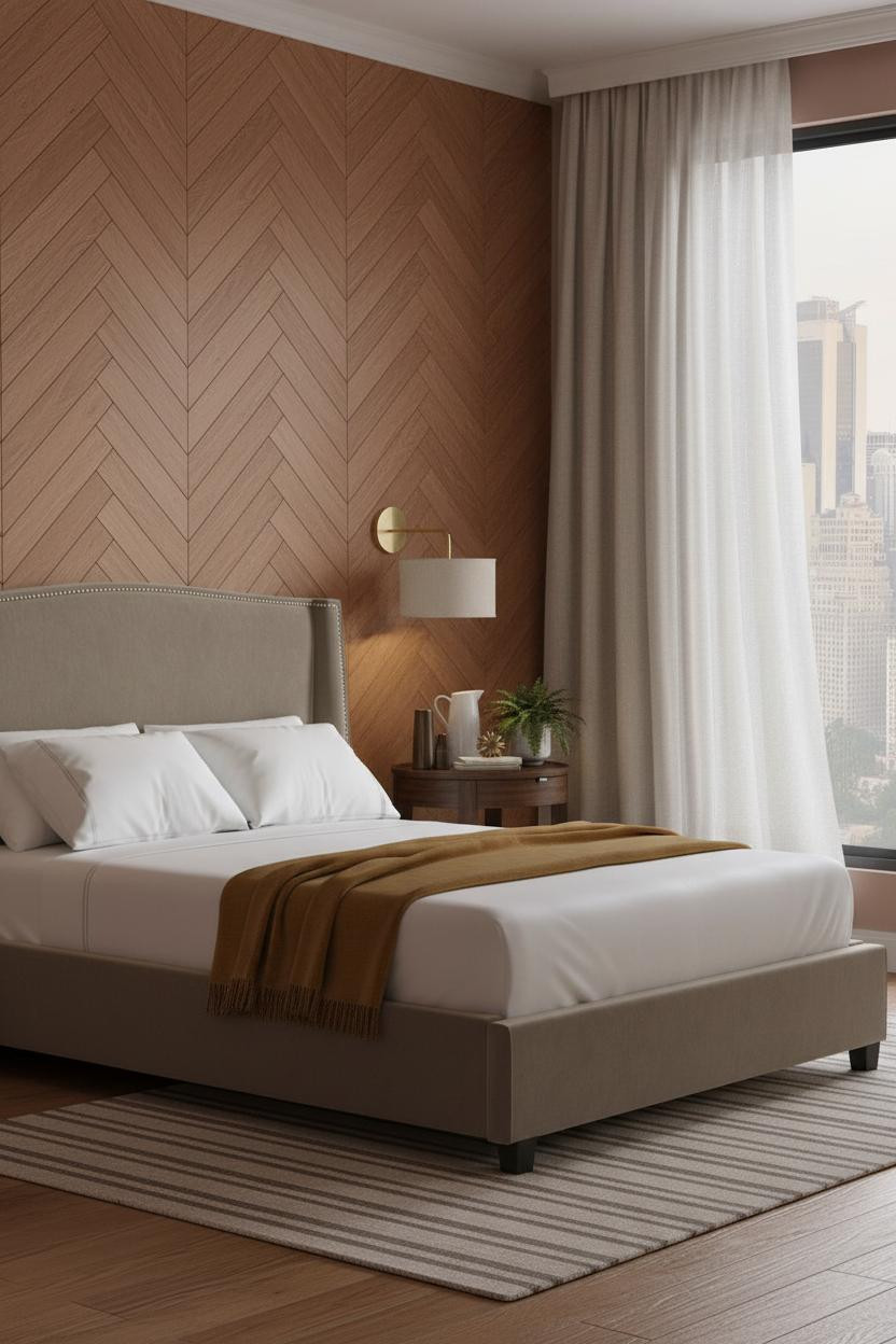 Single Bed Design Herringbone Accent Wall