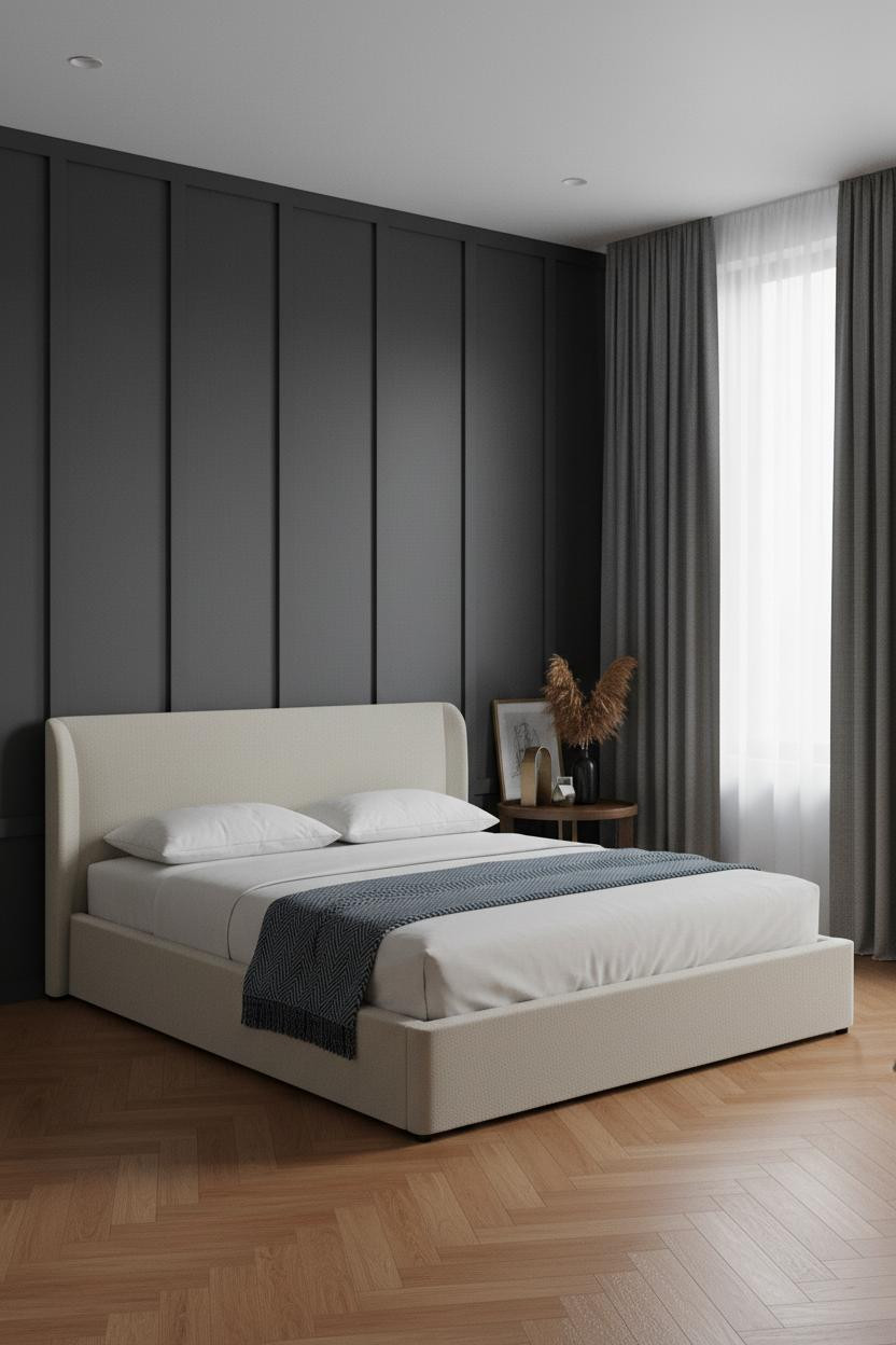 Single Bed Design Industrial Charcoal Feature Wall