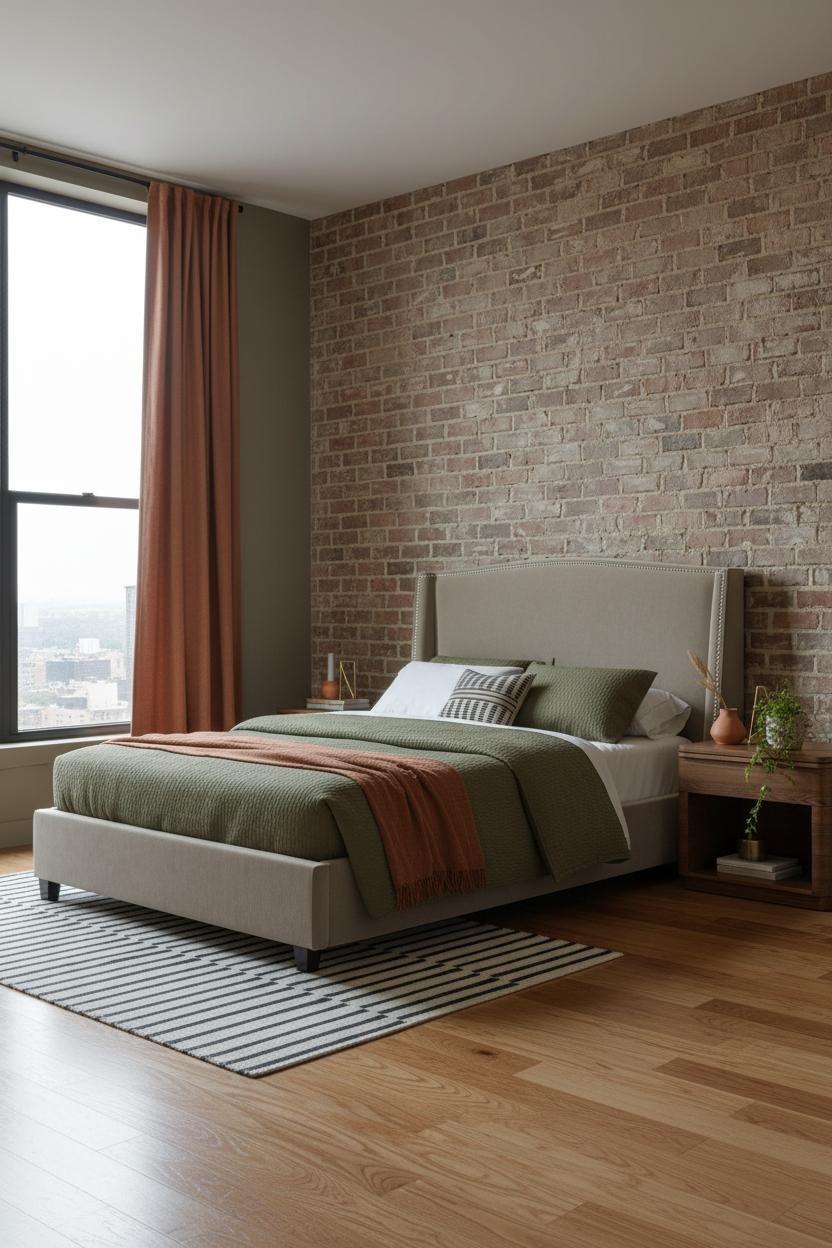 Single Bed Design MCM Corner Exposed Brick