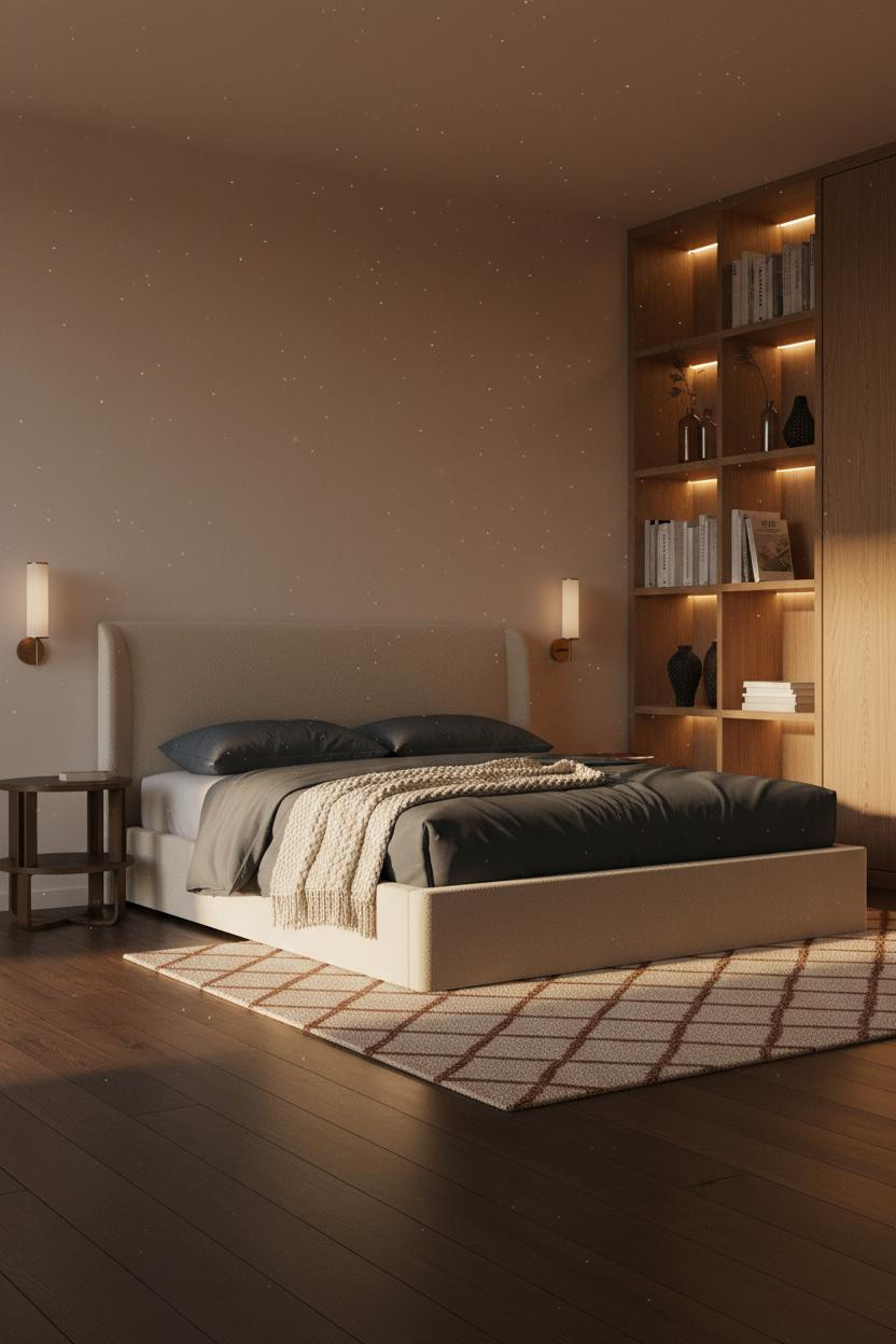 Single Bed Design Oak Shelving Modern