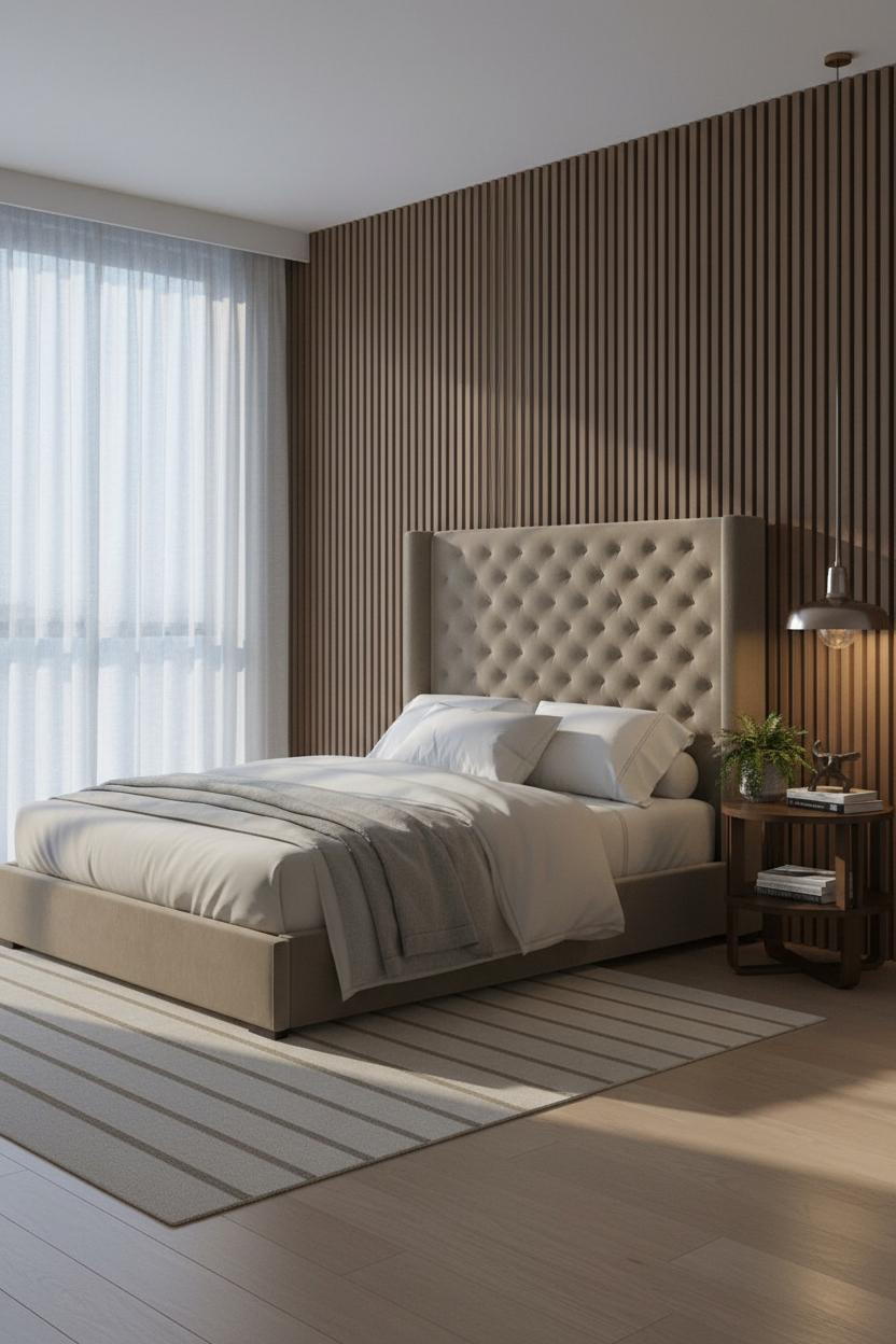 Single Bed Design Walnut Headboard Modern