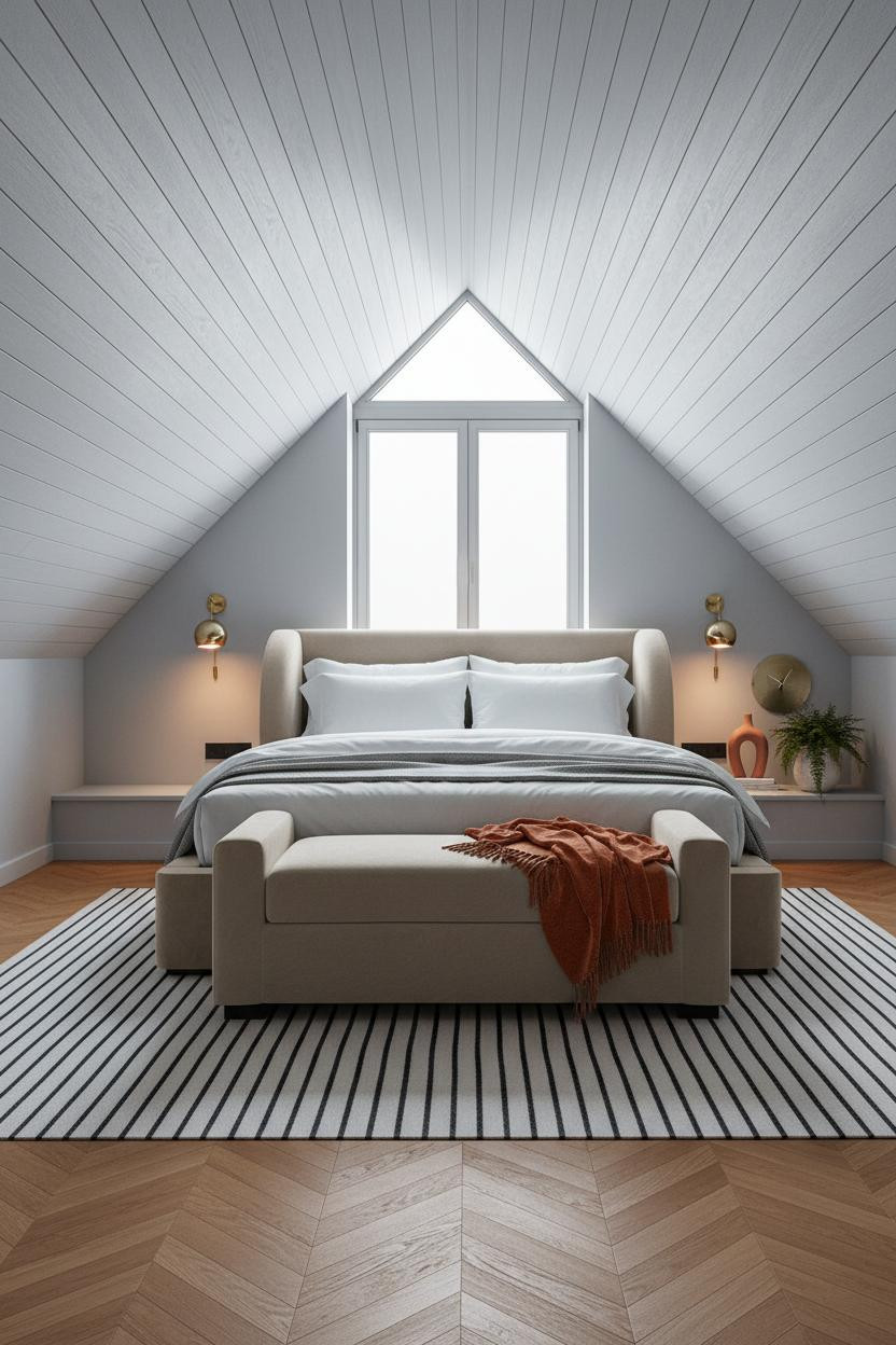 Slanted Ceiling Bedroom Coastal Modern