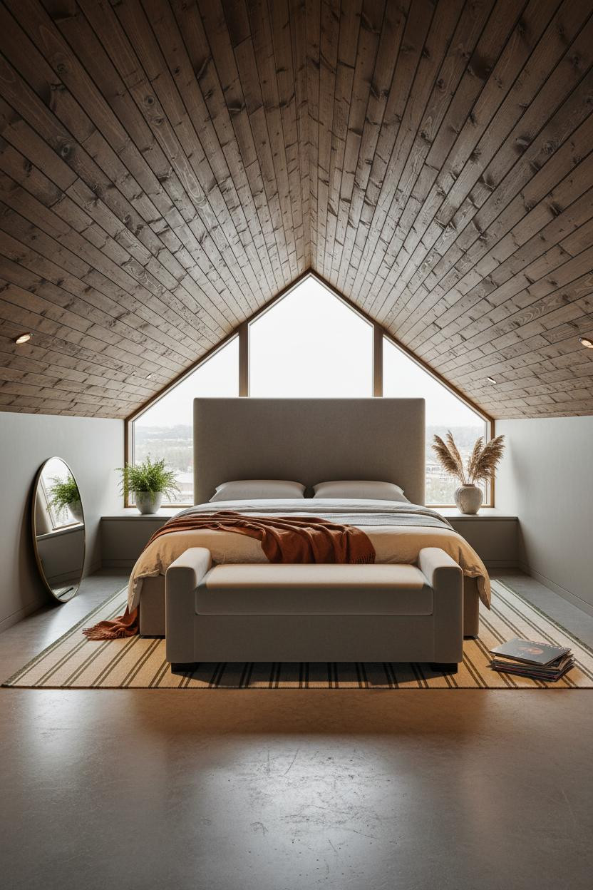 Slanted Ceiling Bedroom Dark Wood Attic