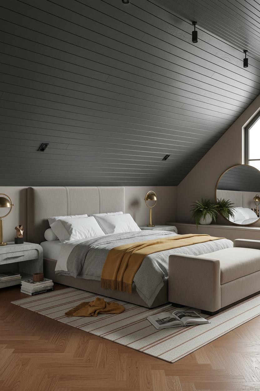 Slanted Ceiling Bedroom Dark Wood Attic