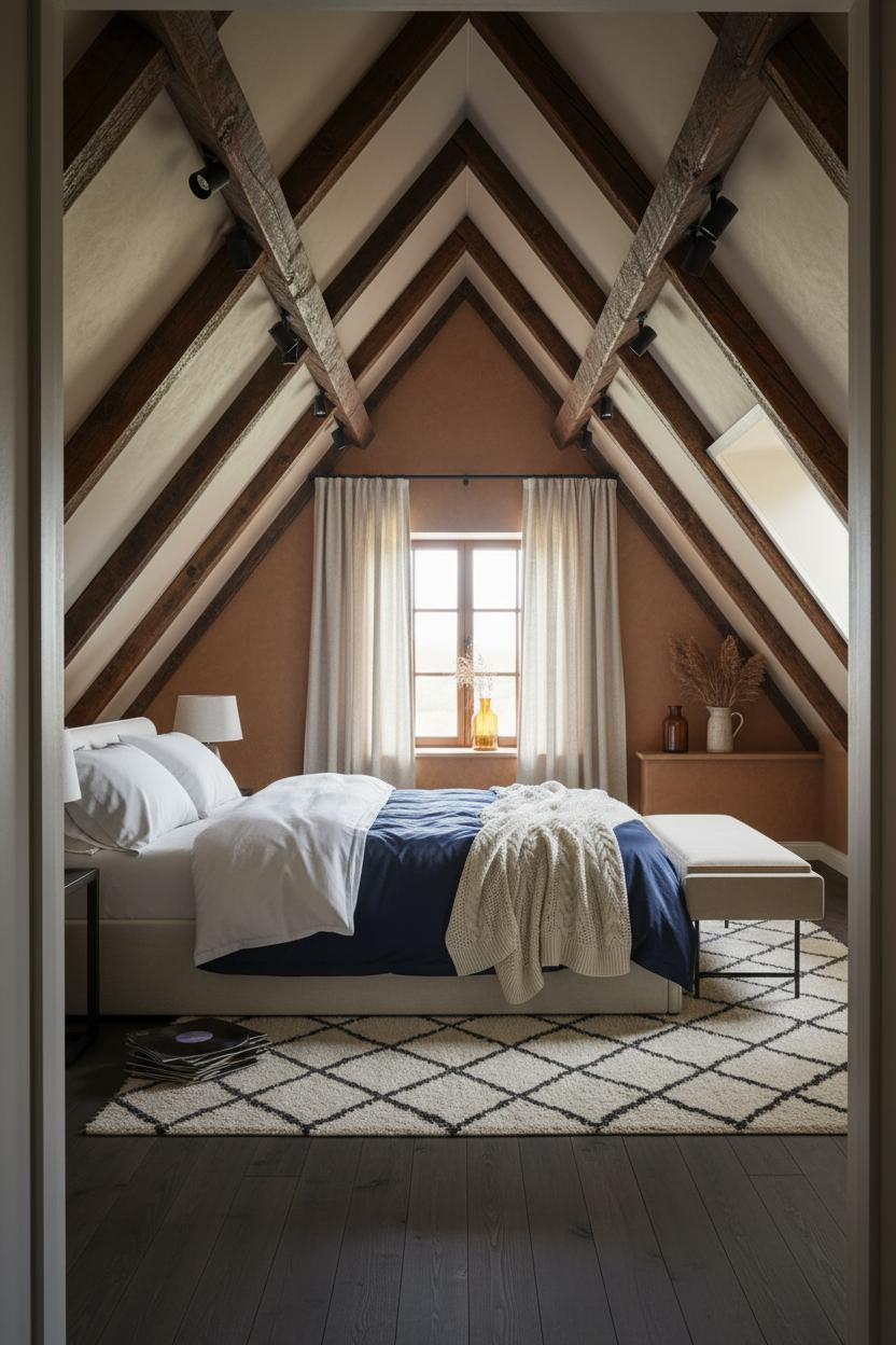 Slanted Ceiling Bedroom Timber Rafters