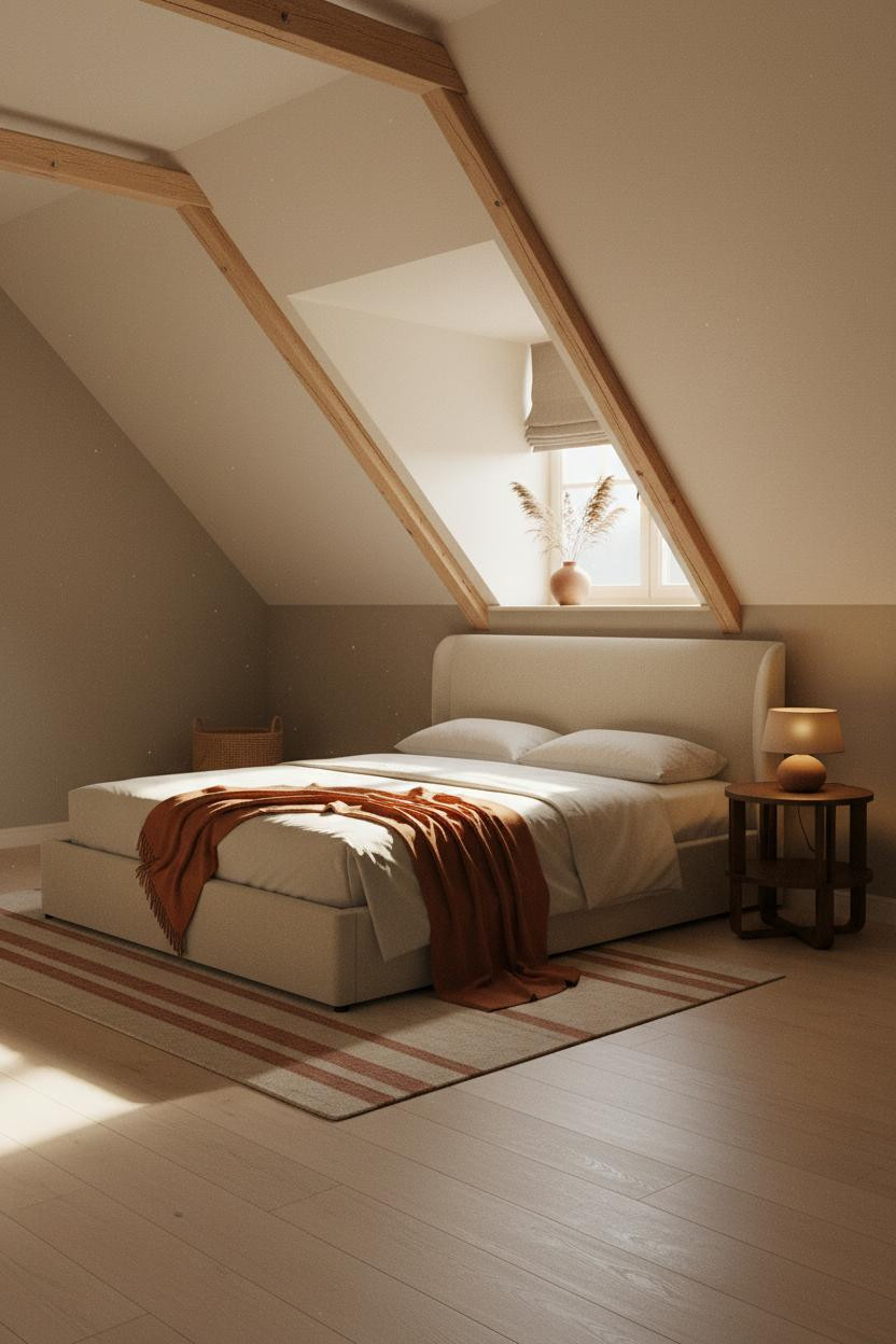 Small Attic Bedroom Low Ceiling Japandi Design