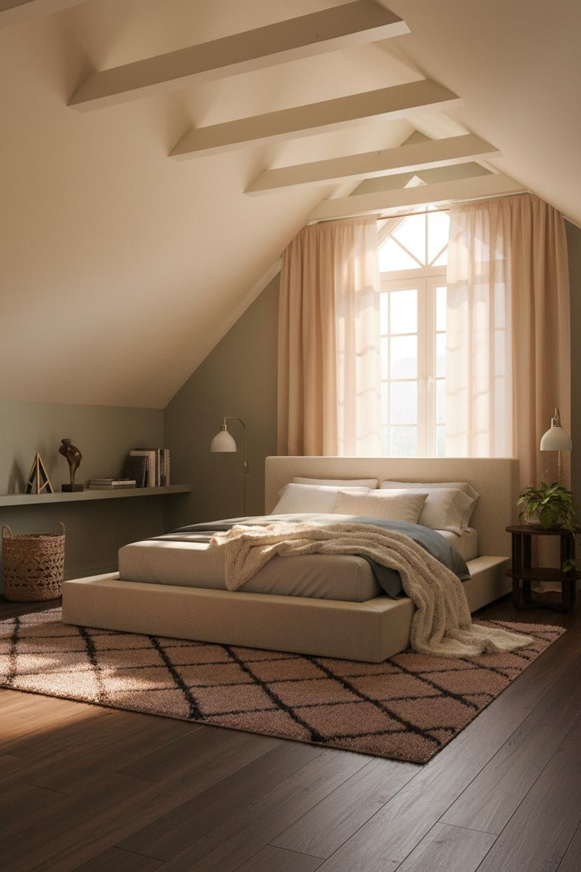 Small Attic Bedroom Sloped Walls Sage Green
