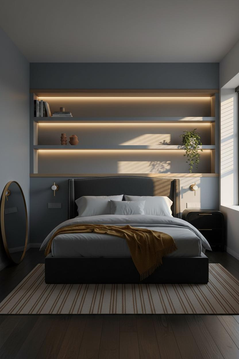 Small Bedroom Layout Floating Shelves Storage