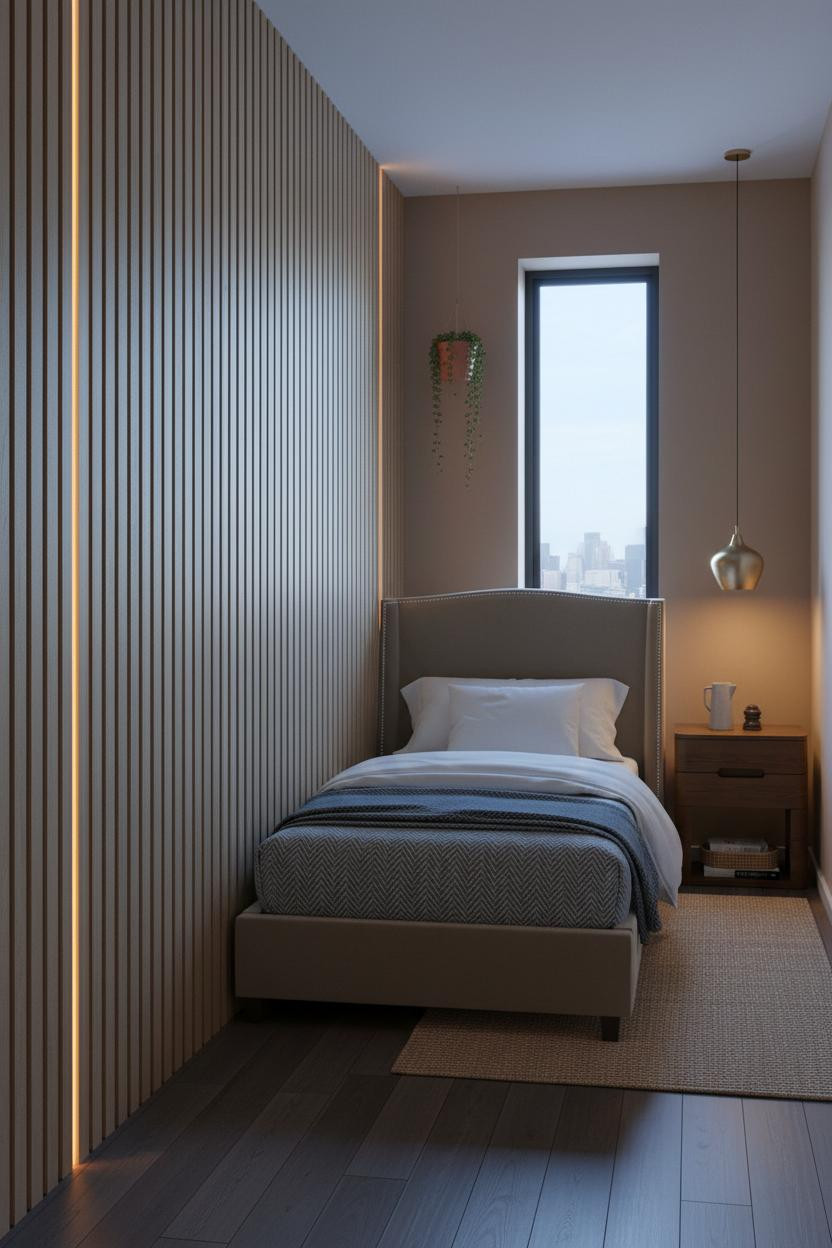 Small Bedroom Layout Oak Paneling Compact