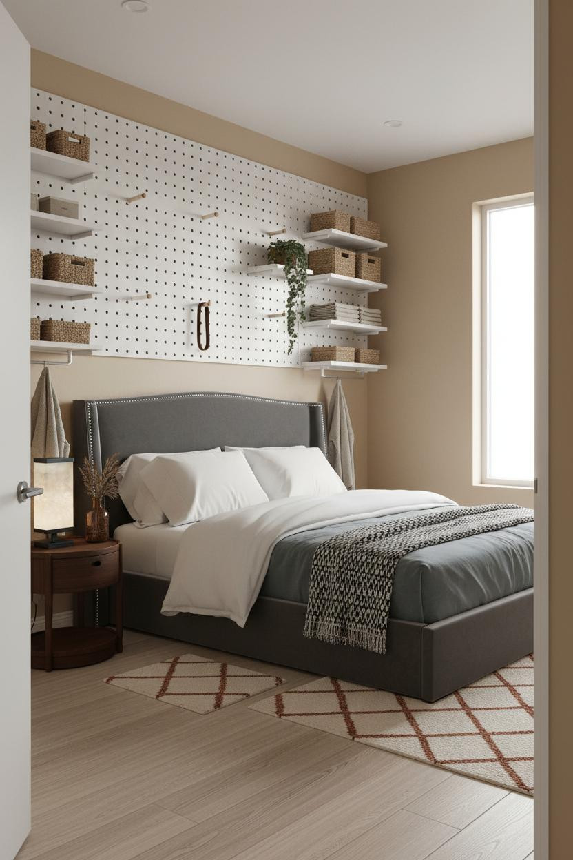 Small Bedroom Layout Pegboard Storage