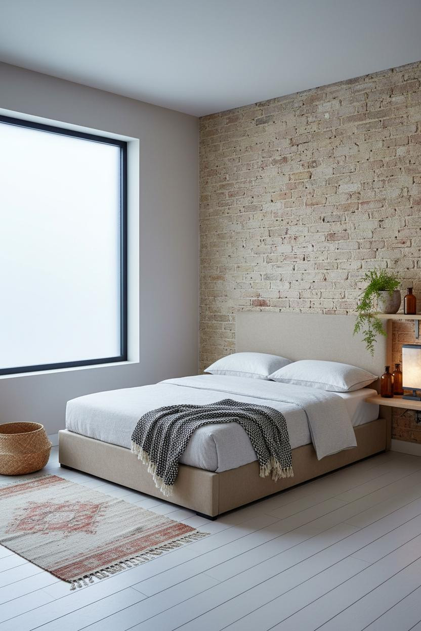 Small Bedroom Layout Rustic Brick Accent