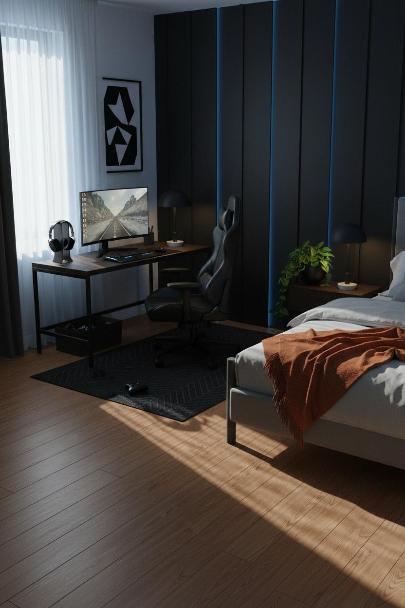 Small Gaming Bedroom Dark Feminine RGB Lighting