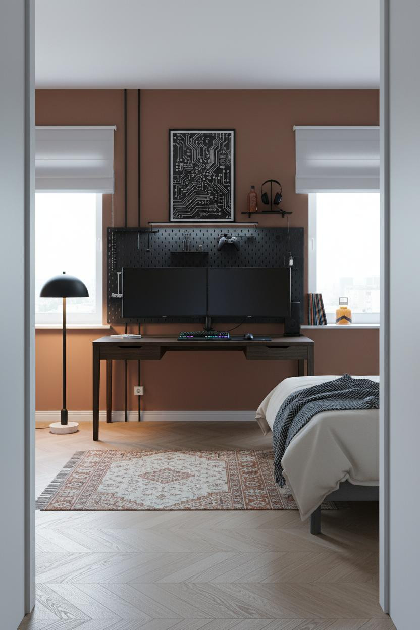 Small Gaming Bedroom Desk Pegboard Setup