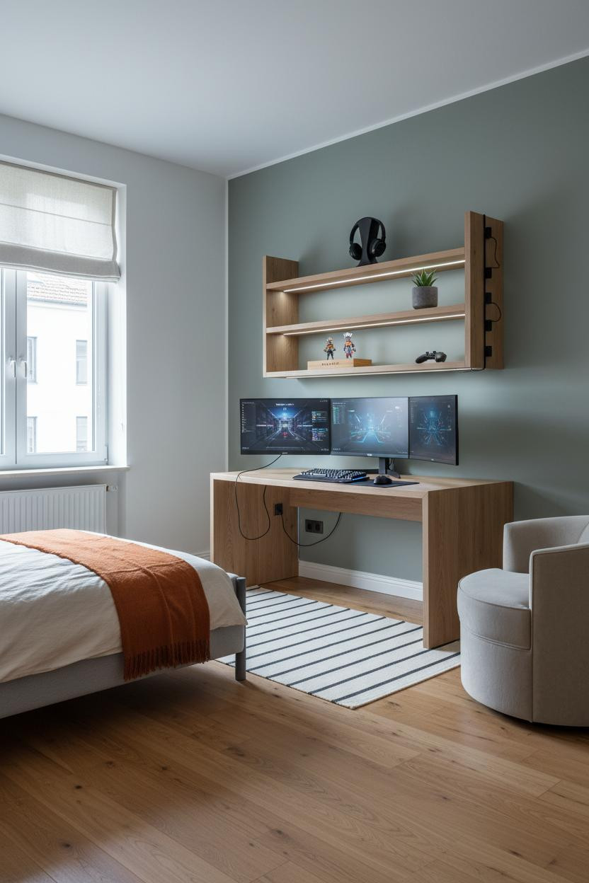 Small Gaming Bedroom Floating Shelves Teen