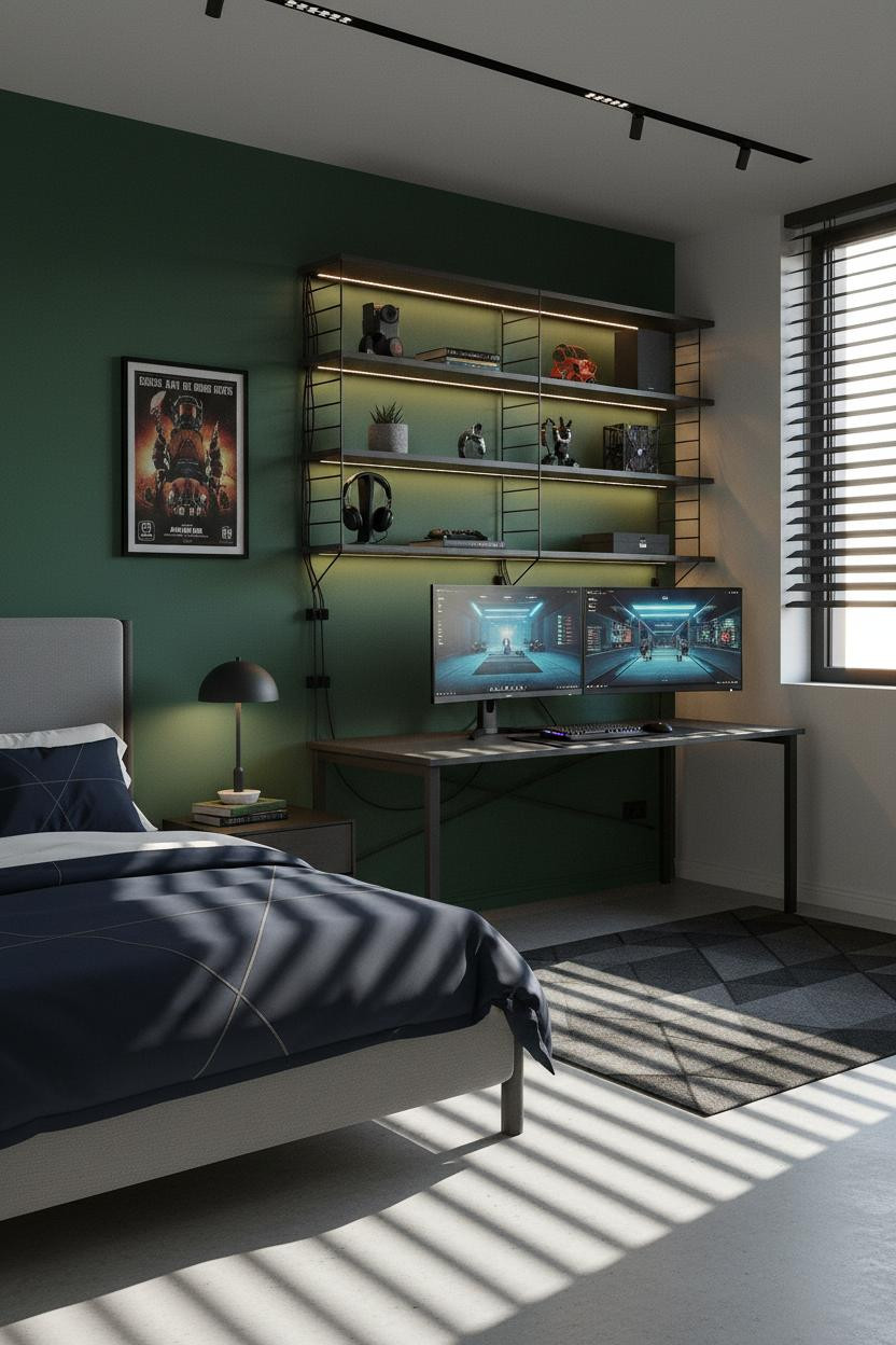 Small Gaming Bedroom Industrial Teen Setup