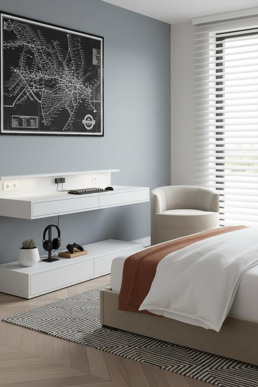 Small Gaming Bedroom Minimalist Desk Setup