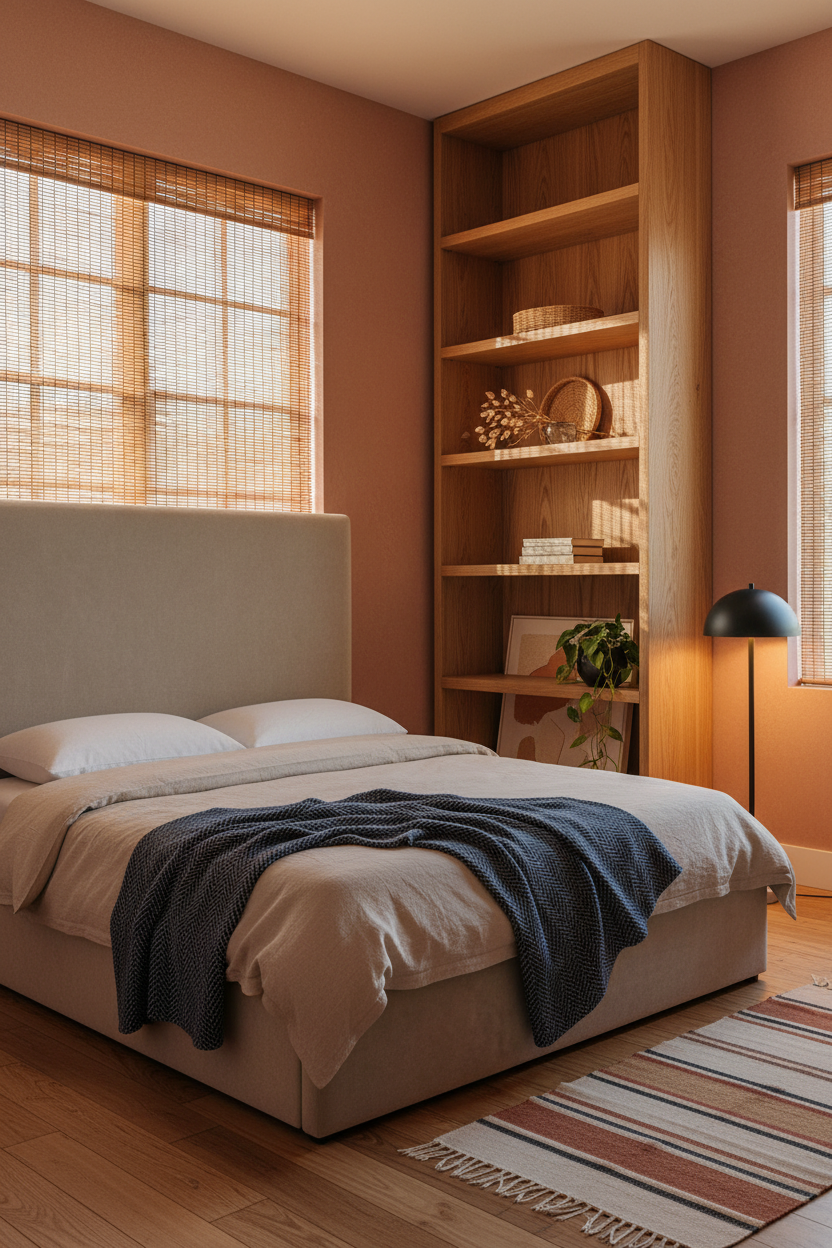 Small Guest Bedroom Daybed Oak Shelving