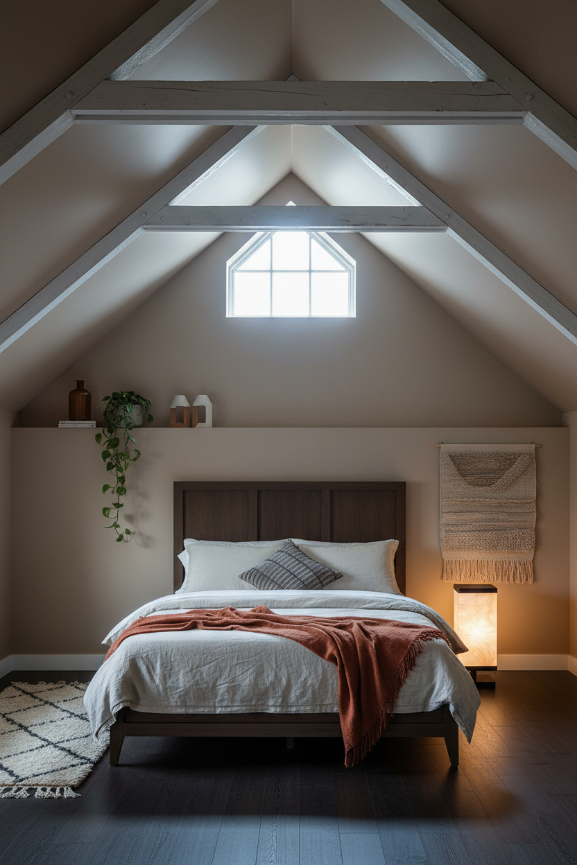 Small Loft Bedroom Attic Whitewashed Beams
