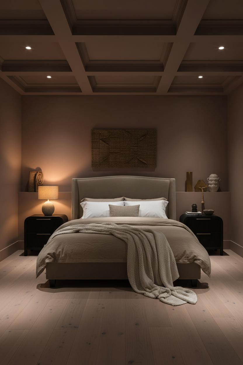 Small Moody Bedroom Earthy Walls Lamp