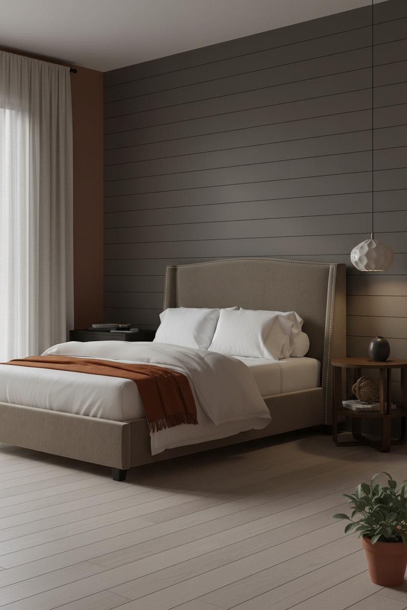 Small Moody Bedroom Shiplap Terracotta