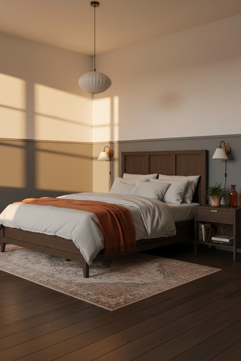 Stockholm Bedroom Dove Grey Wainscoting Amber Light